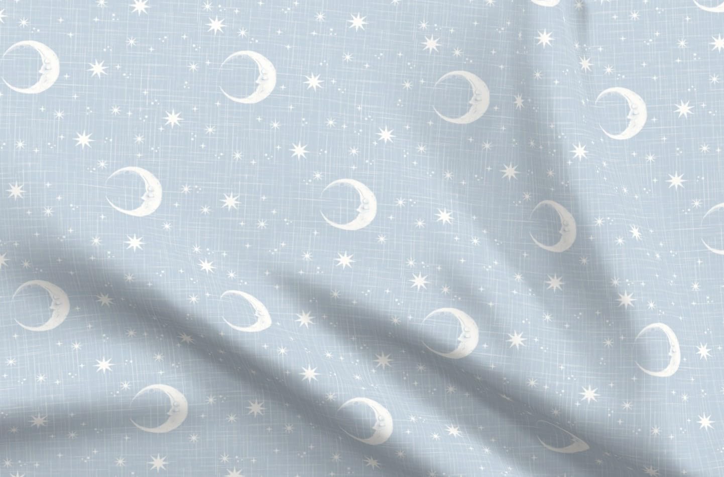 Spoonflower Fabric - Baby Blue Celestial Boho Moon Stars Soft Pastel Crescent Night Sky Printed on Petal Cotton Fabric Fat Quarter - Sewing Quilting Apparel Crafts Decor