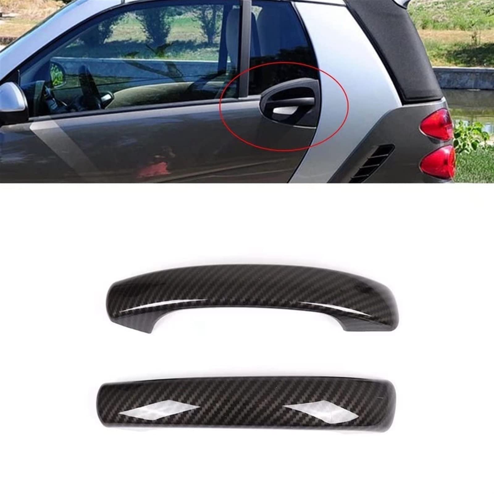 Zamiennik pasuje do Mercedes Benz Smart 451 pasuje do Fortwo 2009-2015 pasuje do samochodu z włókna węglowego osłona klamki zewnętrznej wykończenia naklejki dekoracyjne akcesoria klamka drzwi