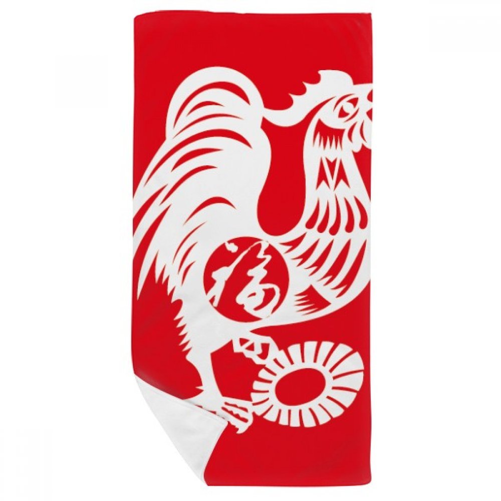 Serviette de bain Coq animal Chine zodiaque drap de toilette multicolore doux 35x70
