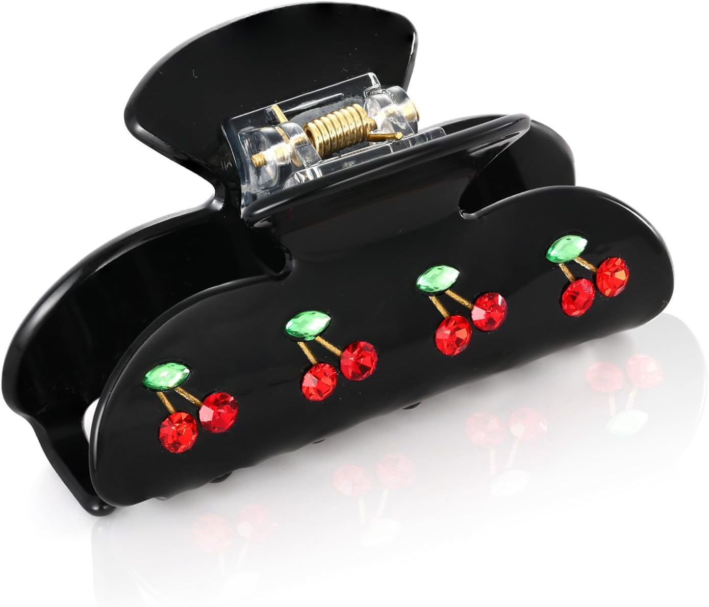 LILIE&WHITE Red Cherry Acrylic Hair clips Claws in Black Medium Claw Hair Clips for Women Rectangle Shape Clips Hair Accessory For Women