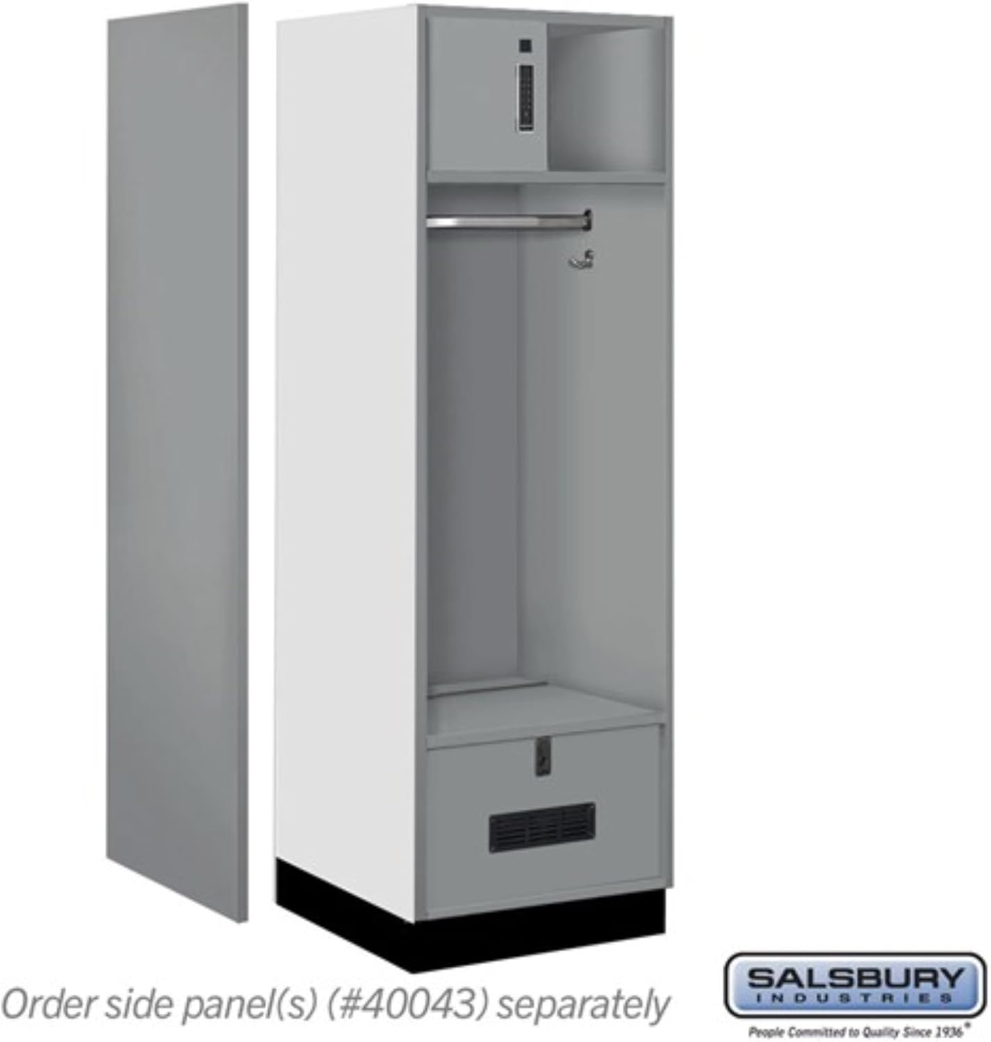 Salsbury 24" Wide Premier Wood Open Access Locker - 6 Feet High - 24 Inches Deep - Winter Fog - Black Electronic Locks