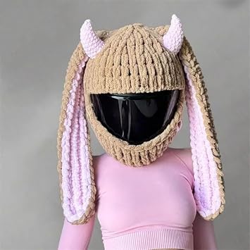 Knitted Funny Bunny Full Face Motorcycle Helmet Cover, Personalized Racing Helmet Caps, Cute Cartoon Dustproof Wind Protection Motobike Helmet Hats, for Christmas and Halloween