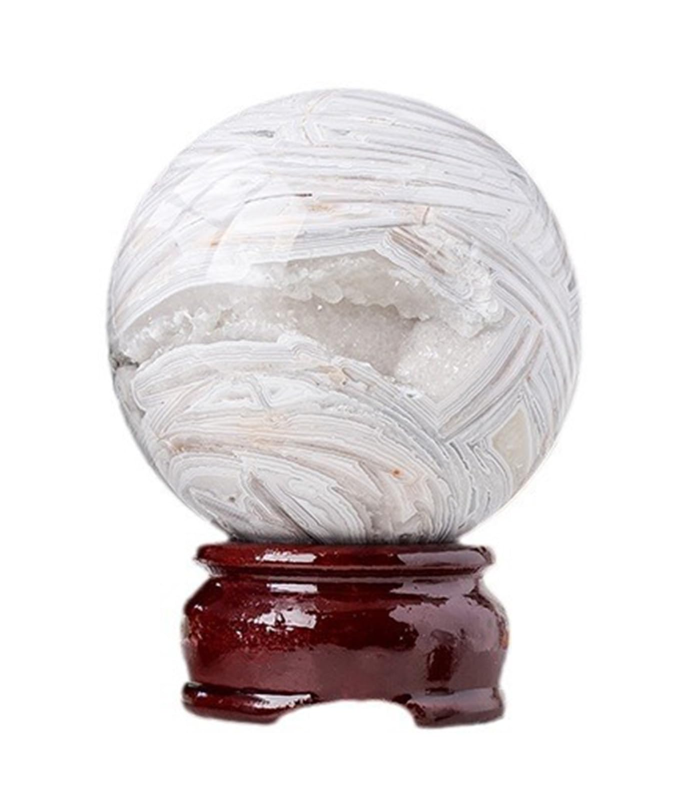 BJXKHFPIV White Agate Crystal Ball,Polished Agate Geode Crystal Sphere, Gemstone Ball for Decor, 50~55mm