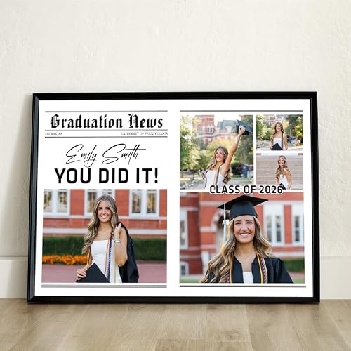 Personalized Graduation News Collage Sign - Custom Multi-Image Decorative Signage Gift - Achievement Celebration Announcement Plaque, High School University Graduate Sign.