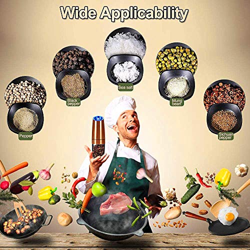 Moedor elétrico de pimenta por gravidade, moedor de sal ou pimenta, grossura ajustável, alimentado p