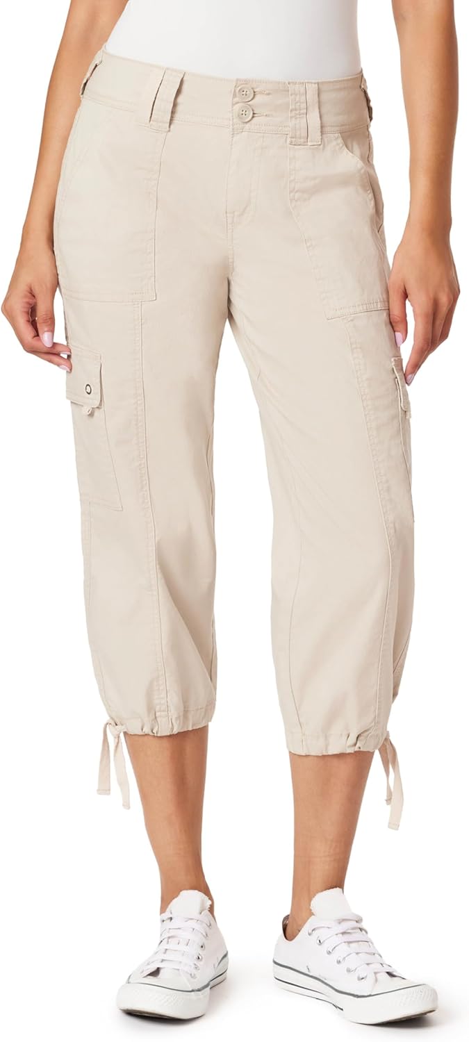 WallFlower Women's Luscious Curvy 22" Straight Cargo Twill Crop Mid Rise Insta Stretch Juniors