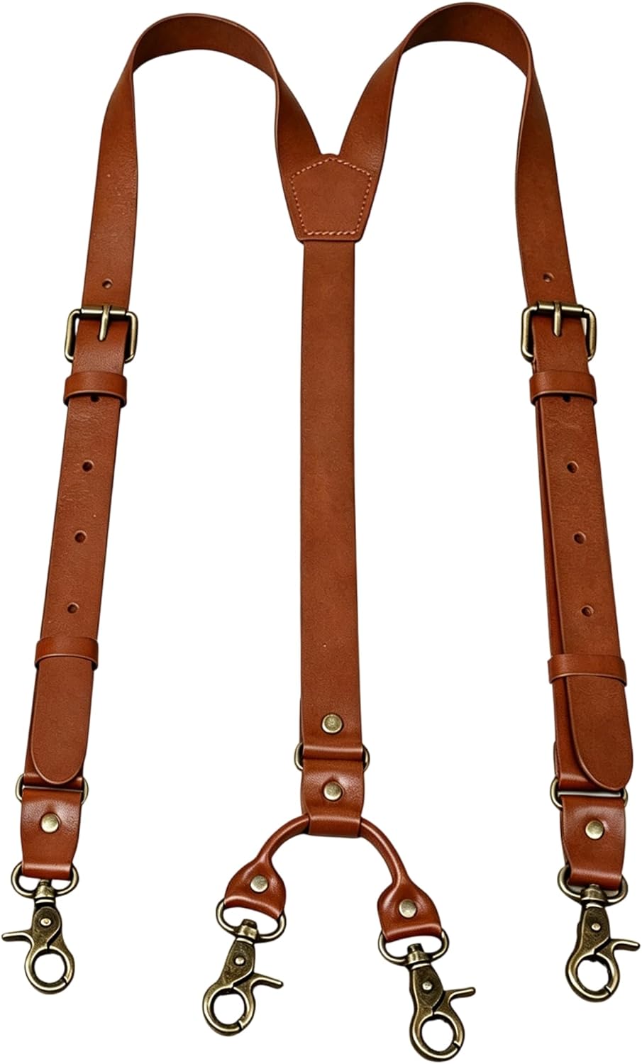 MUNION Leather Mens Suspenders Heavy Duty Y Back Adjustable with 4 Snap Hooks Vintage Mens Suspenders Brace Big and Tall
