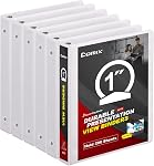COMIX Sturdy 3 Ring Binder 1 inch with Clear View Cover, 1" Round Ring View Binder, PVC-Free, 200 Sheets Capacity of US Letter Size Paper, Office & School Supplies, 6 Pack (White)