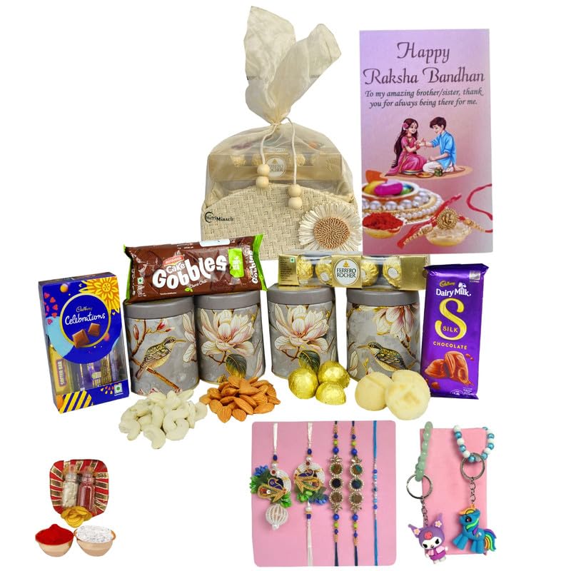 Image of NUTRI MIRACLE Bhai Dooj Rakhi Combo with Chocolates, Tilak Set and Dry Fruits Gift Pack