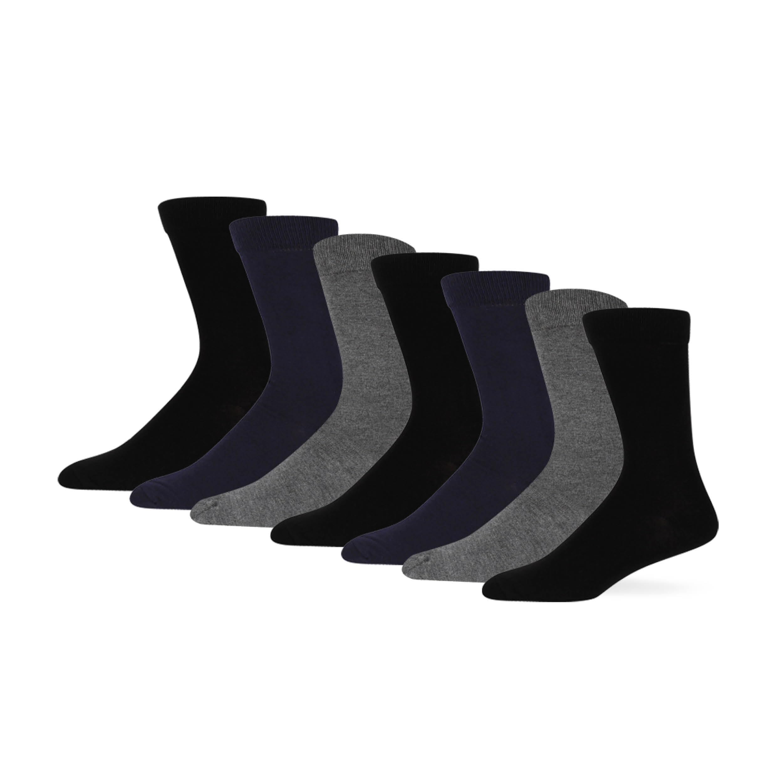 BARGAIN BUNDLE Bamboo Crew Socks for Men - Size 7-11 - Multipack, 7 Pairs (Black/Navy/Grey)