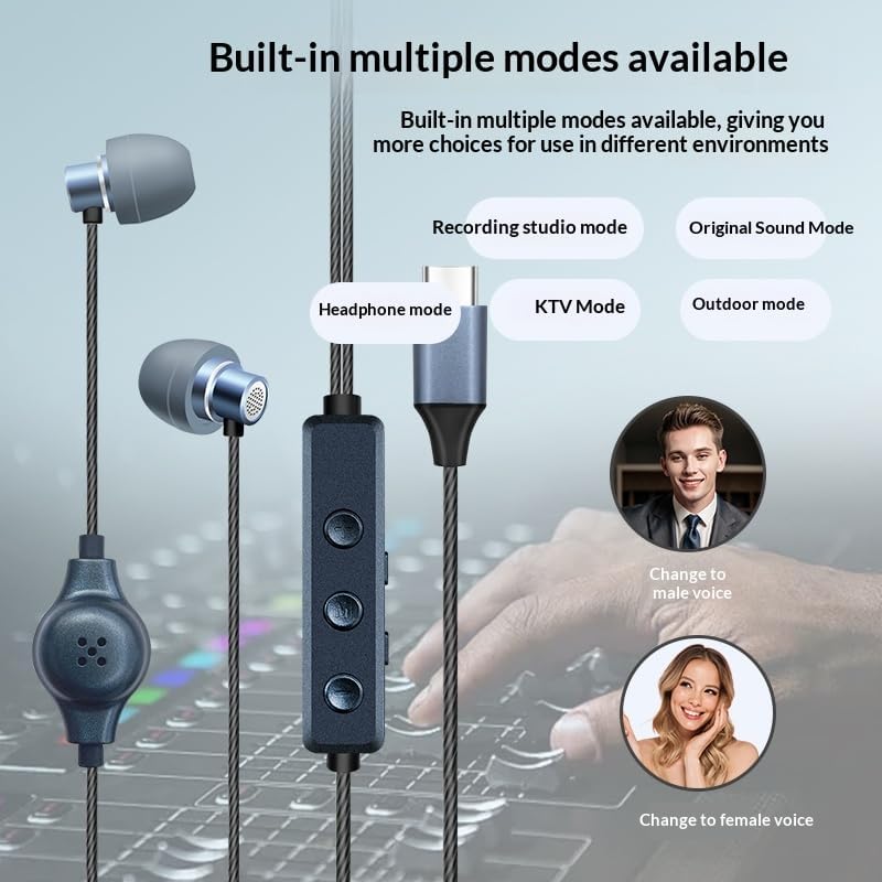 All-in-One Karaoke Headset with Built-in Sound Card, Voice Changer，Reverb. in-Ear Monitor, Portable Audio Interface, for Live Streaming, Recording, Gaming, Calls, Gift (Blue) image 5