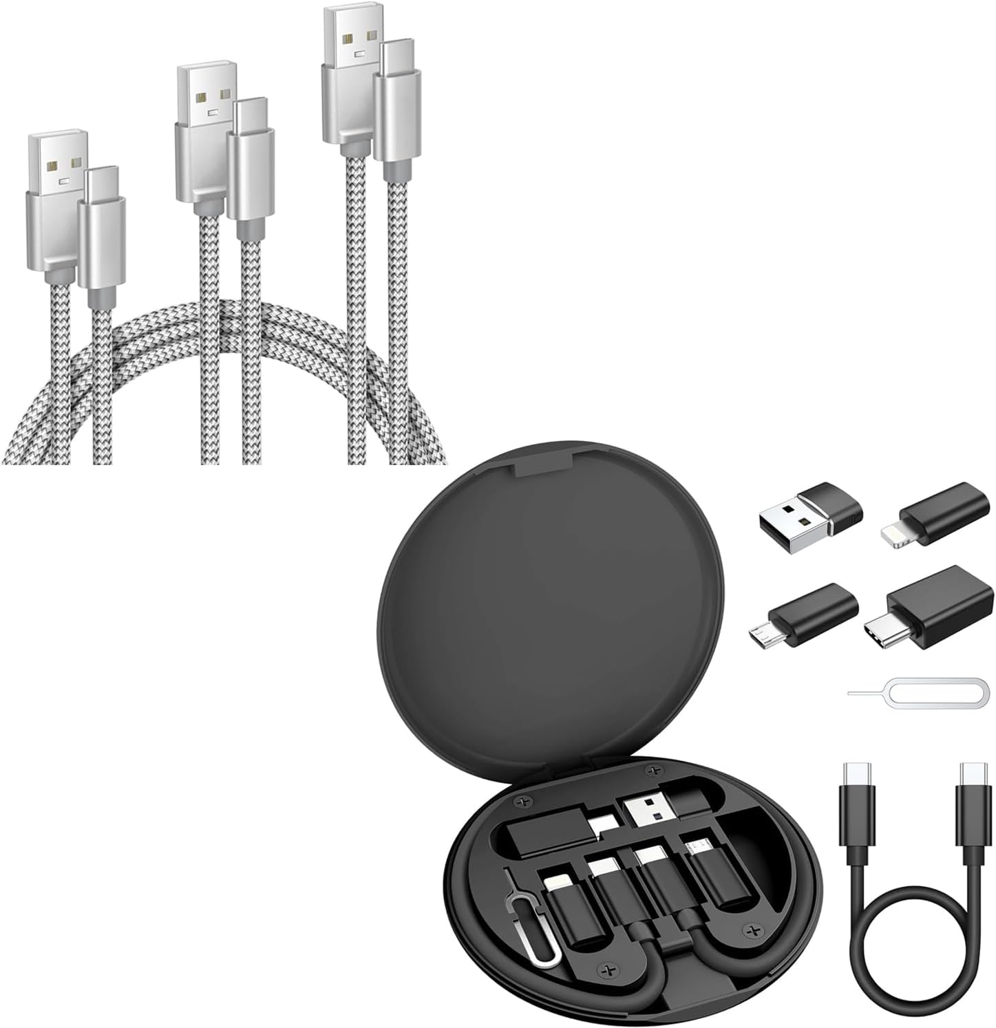 Elebase USB Cable 3 Pack and Multi USB Charger Adapter Kit