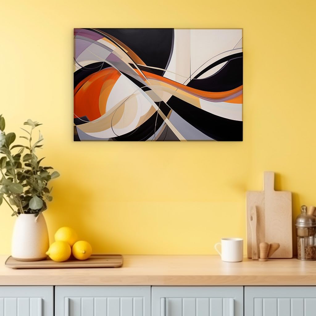 Canvas for Living room. Weaving Motion and Emotion in Black, White, and Orange, 27 x 18 inch Canvas Wall Art - Ready to Hang