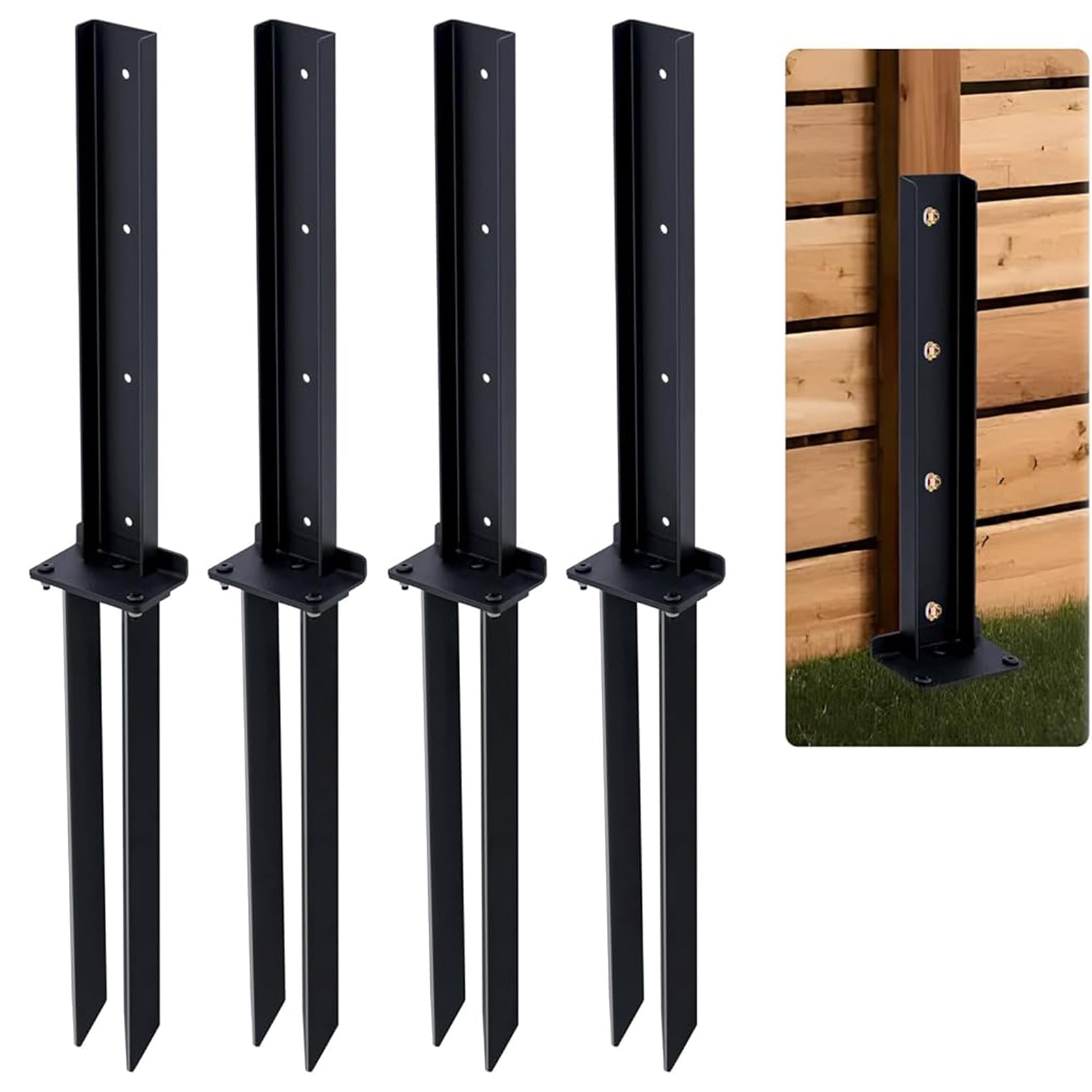 LQSYBHD Heavy Duty Steel Fence Post Repair Stakes Ground Spike Steel Fence Post 31.5 In Reinforced Fencing Spikes H-Shaped Design for Tilted Wood Fence Post(Size:4pcs)