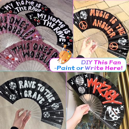 EOSAU Large Glitter Folding Hand Fans for Women Foldable Handheld Clack Fans for line Dancing, Wedding, Church, Festival, EDM, Party, Club, Rave Accessories (13\" Pink 03)