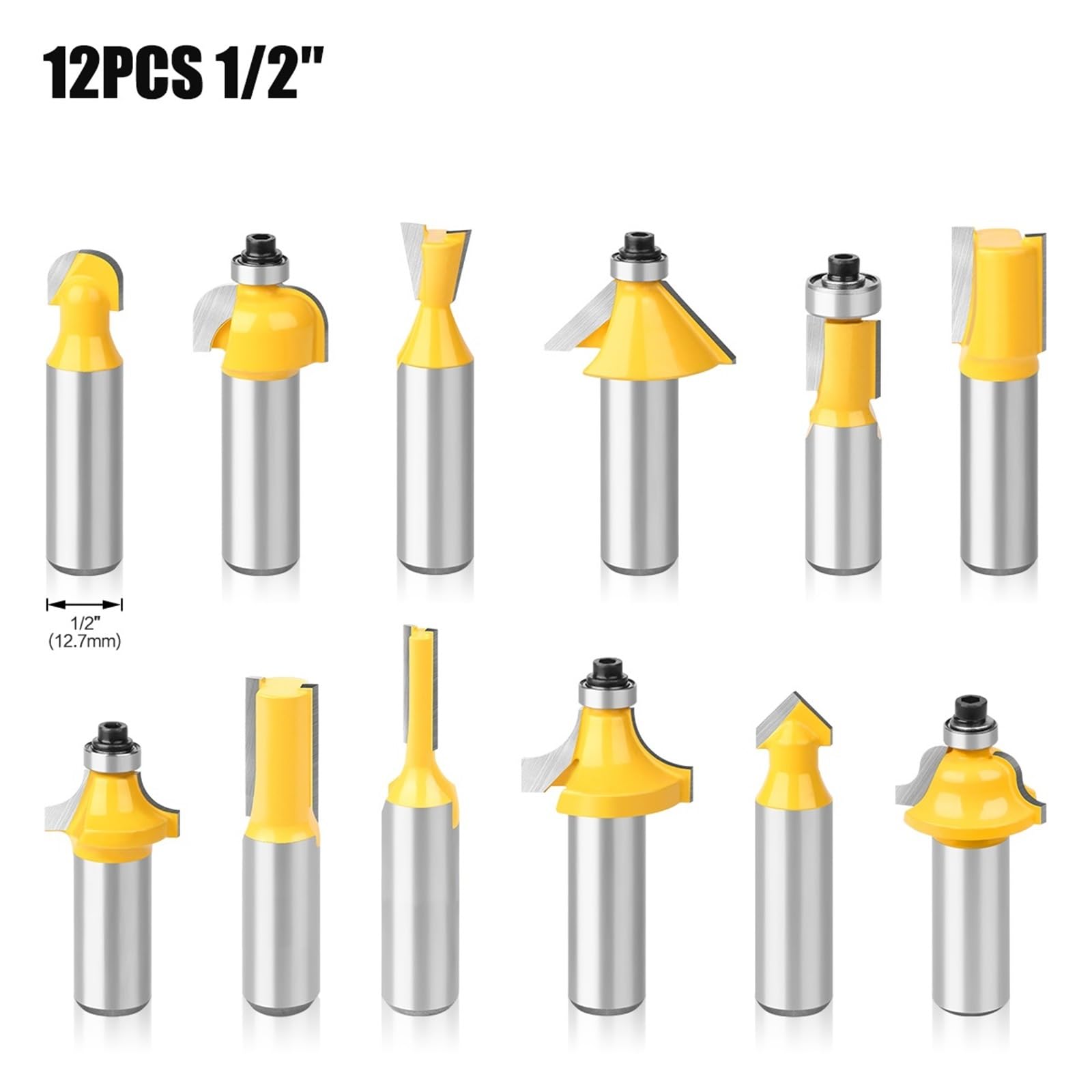 Zestaw 12 bitów trzpieniowych do frezów obróbki drewna, prostych, węglików spiekanych, narzędzi grawerowania,Szerokie zastosowanie(12PCS 12.7mm no Box)