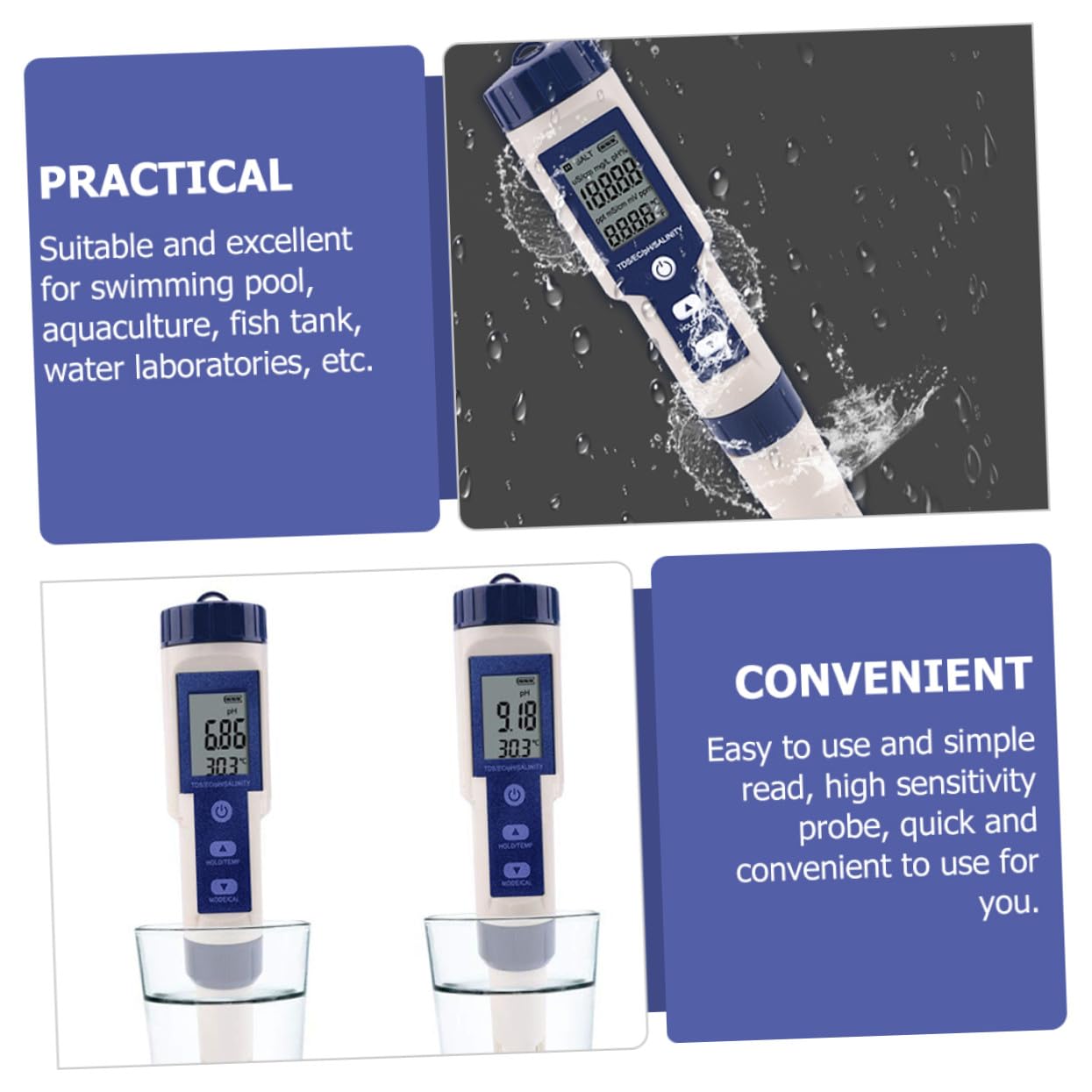 Didiseaon Medidor Digital de Salinidad Tipo Bolígrafo Sensor de Sonda, Medición Ph y Salinidad, para Análisis de Agua y Acuario, Plástico
