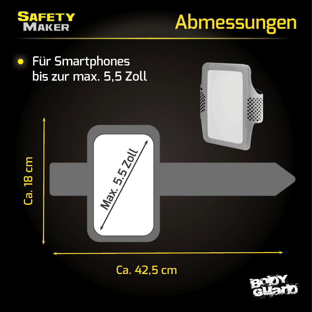 Safety Maker 44589 Custodia per smartphone impermeabile con elementi di design riflettenti per lo sport, il jogging, portacellulare, custodia per la corsa