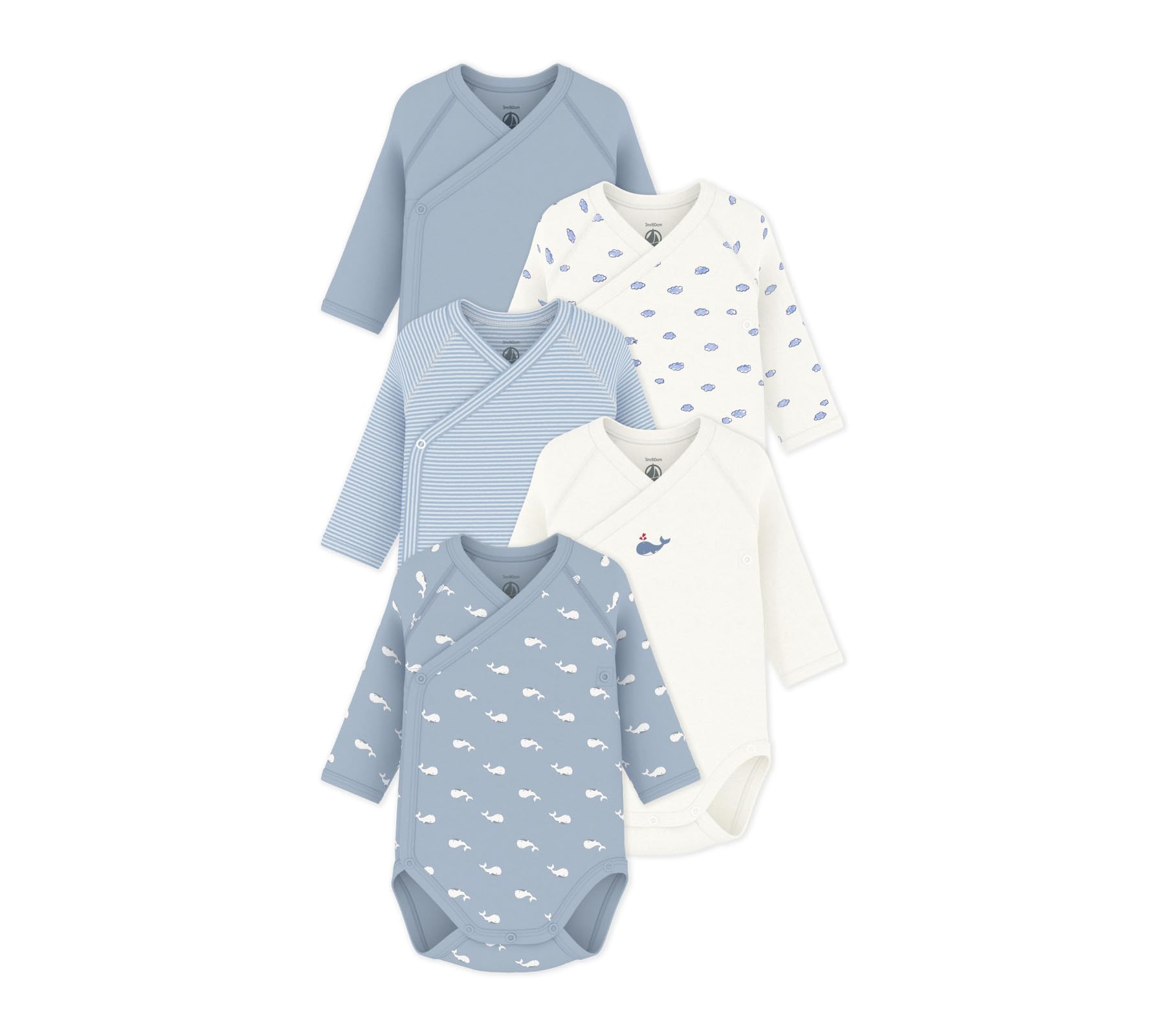 Petit Bateau Lot de Bodies Croisés Manches Longues en Coton Imprimé Bébé Multicouleur A0f8q99 Sous Vêtements JOUR Mixte bébé (lot de 5)