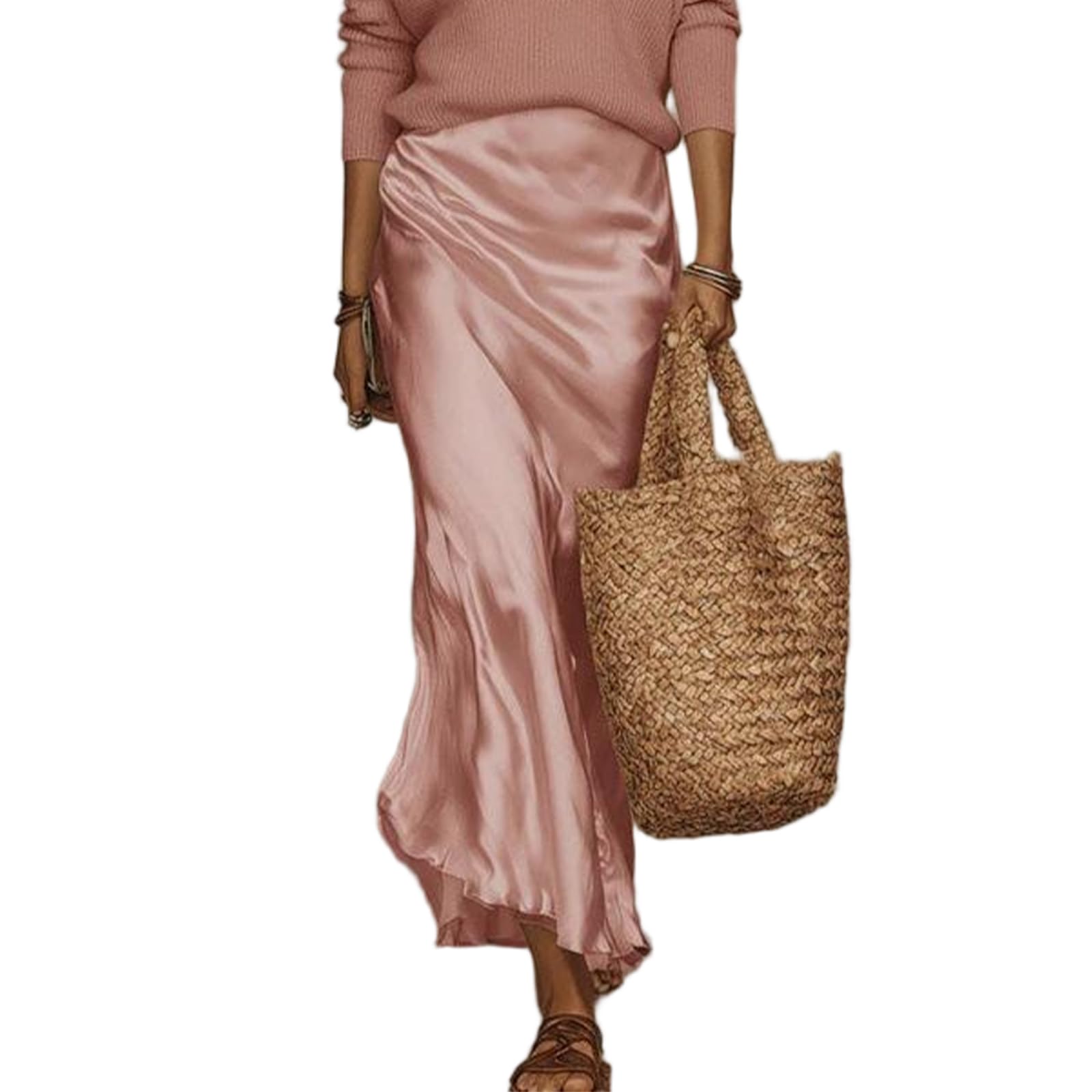 Robe Ete Femme Ensemble Deux Pièces Pull Tricot Col V Robe Longue Femme Ete Satin Fluide Robes Plage Cocktail Ceremonie Coupe Maxi Boheme pour Vacances Et Soiree