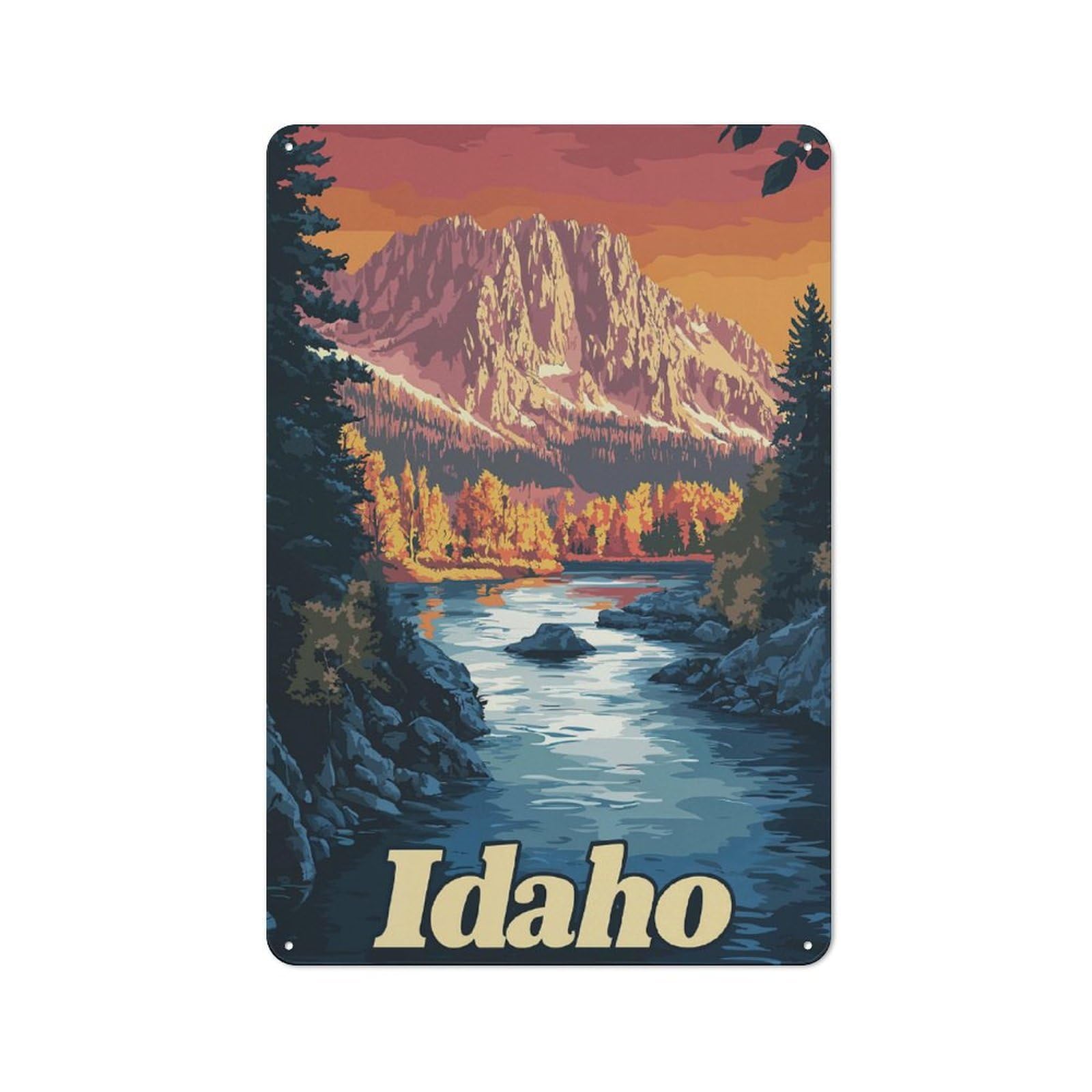 Junmoney Idaho Mountain River Metal Wall Decor Sign For City Themed Room, Study Or Gallery Wall, Gift For Travel Lovers And City Fans, 30X20cm