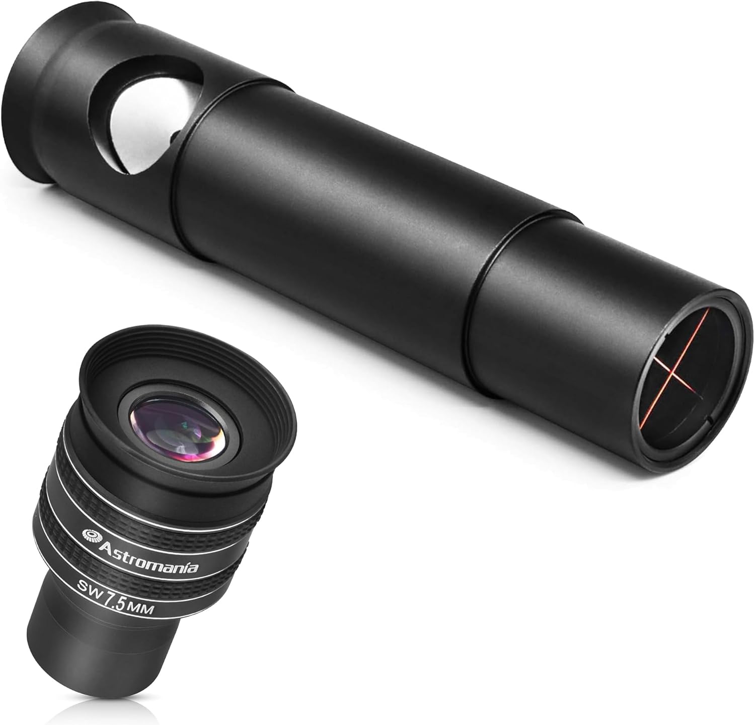 Astromania Telescope Eyepiece 7.5mm, Wide Angle 58 Degree - Bundle with - 1.25" Long Collimating Cheshire Eyepiece
