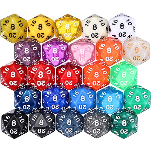 25 Stück Polyedrisch Würfel Set mit Schwarzem Beutel für DND RPG MTG und Andere Tisch Spiele mit Zufälligem Mehrfarbigem Sortiment (D20)