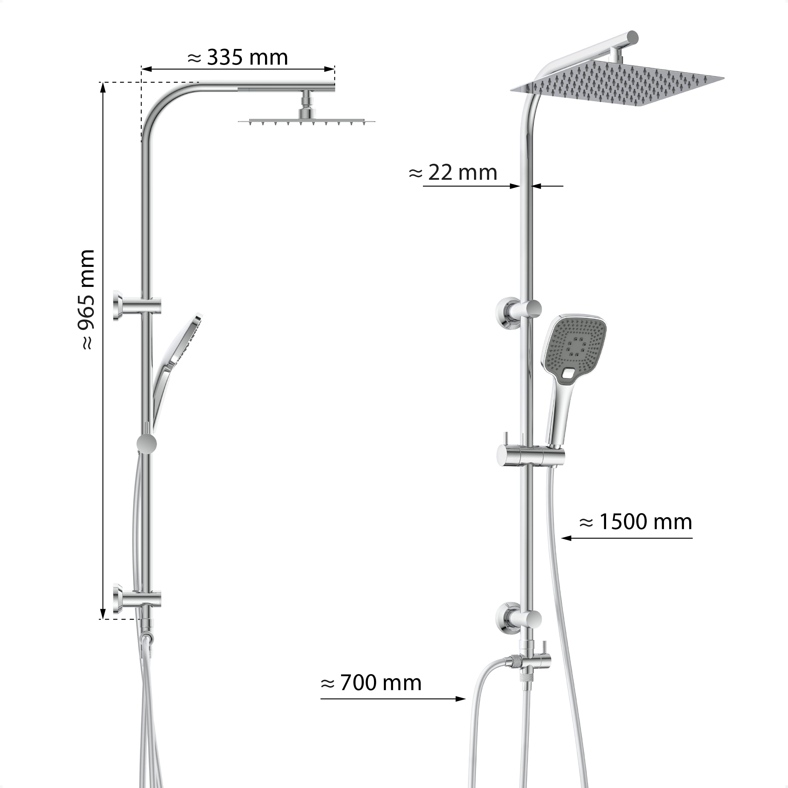 EISL EASY DELUXE zestaw prysznicowy, system prysznicowy bez armatury 2 w 1 z dużą deszczownicą ze stali nierdzewnej (300 x 300 mm) i słuchawką prysznicową, deszczownicą bez armatury, idealny do