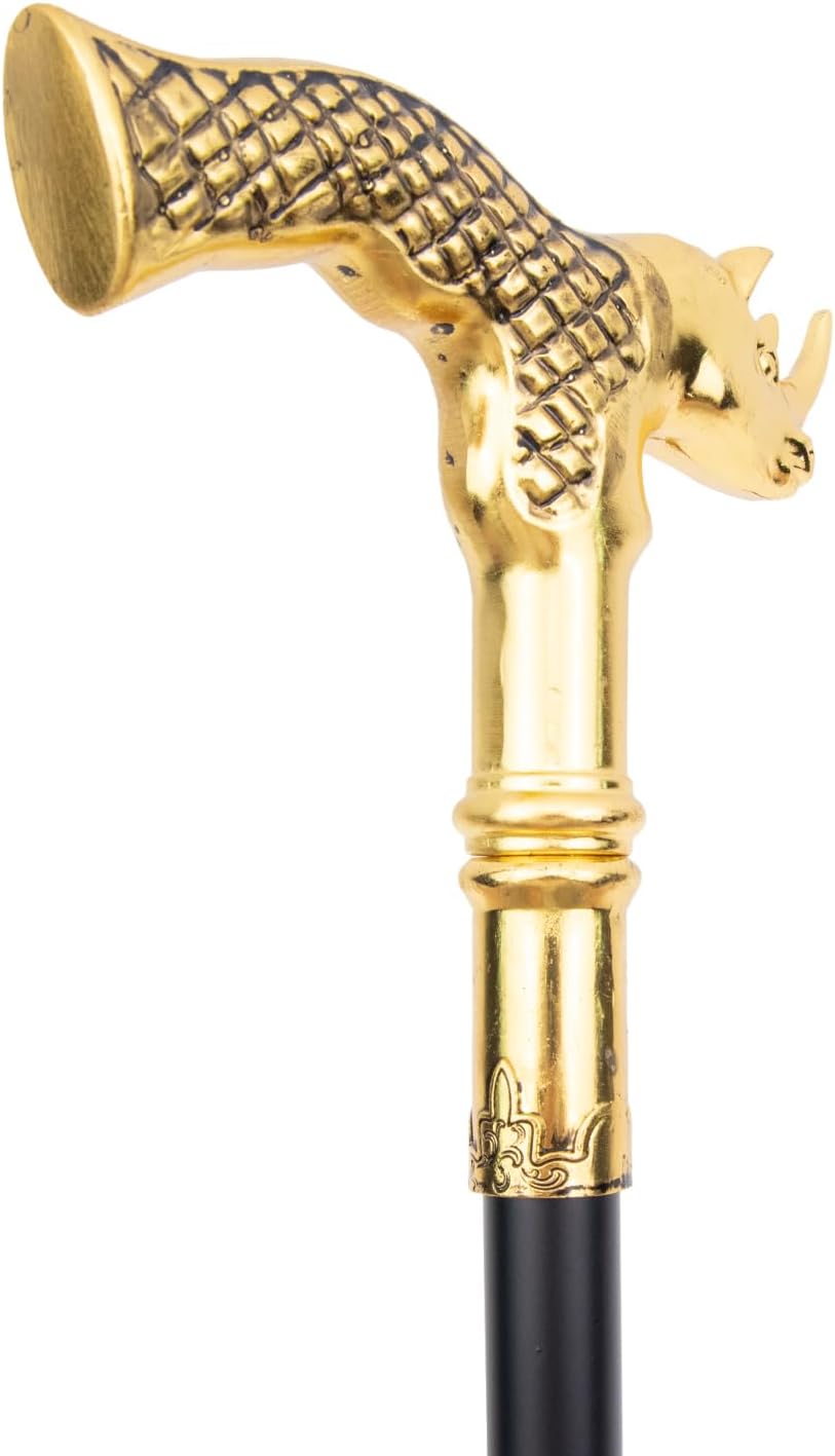 Golden Rhinoceros Head Fashion Walking Stick Decorative Stick Cospaly Vintage Party Fashionable Walking Cane Crosier 91cm