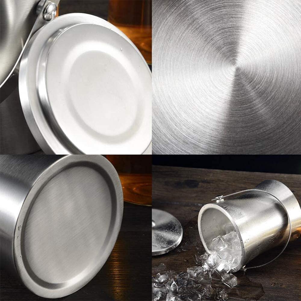 Juego de cubeta para hielo y pinzas para hielo Cubeta para hielo, cubeta para bebidas con enfriador de vino de doble pared con aislamiento, tapa y asa, cubeta para hielo de acero inoxidable, cub