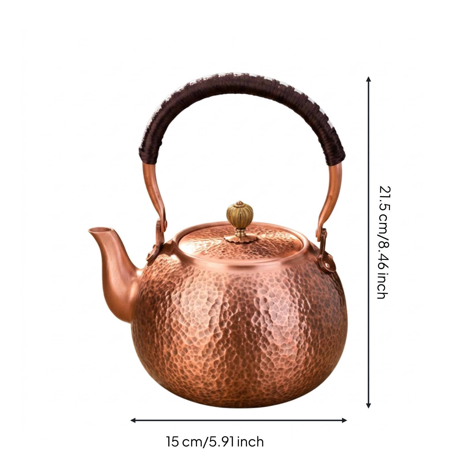 Tetera Cobre Martillado Tetera Artesanal a Mano Vajilla para Aficionados Al Té, Coleccionistas, Cocina, coración, 1420ml, Cobre Púrpura Con Patrón Martillado