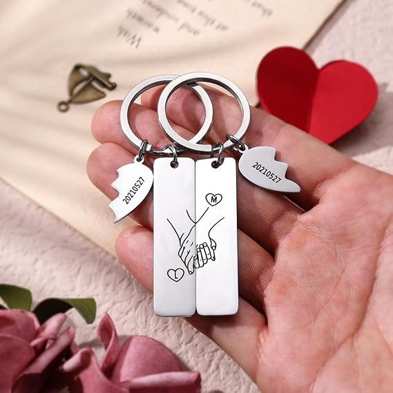 Couple Gifts,Personalized Matching Keychains for Couples Custom Keychain Set with Name for Boyfriend Girlfriend