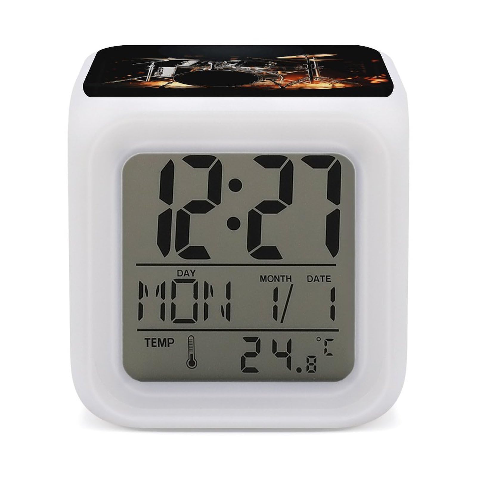 VstaDank Drummer Alarm Clocks with 7 Color Changing Night Light Exquisite Bedroom Digital Clocks with LED Temperature Display Desk Clock Ok to Wake Clocks for Heavy Sleeper
