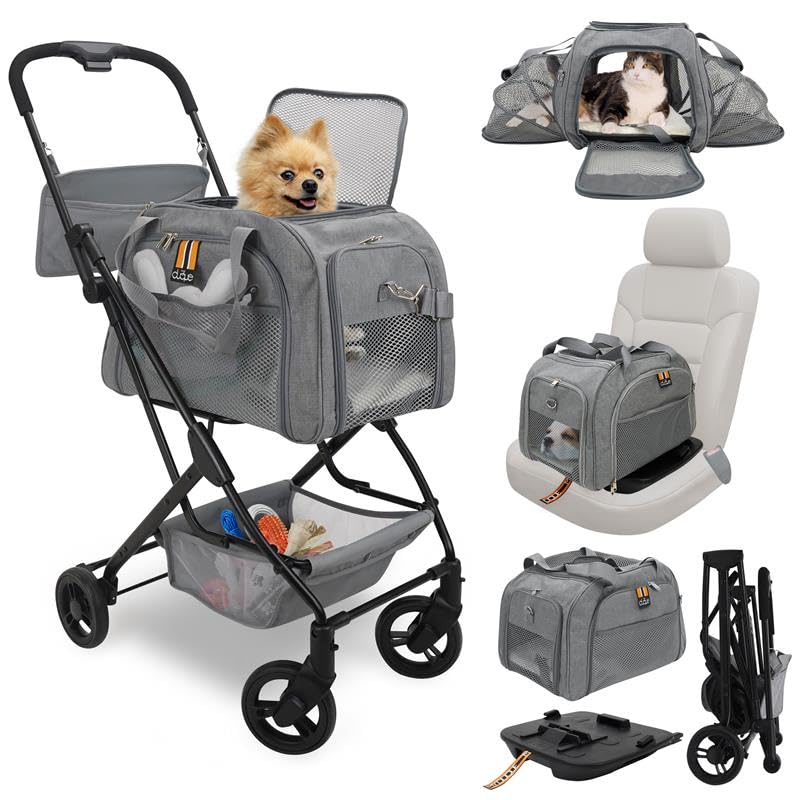 MY DUQUE - Carry Trio 3 in 1 set completo per animali domestici, carico massimo 12 kg/26,5 lb. Compact Fold Stroller; Pet Carrier, Isofix Carseat Base to Secure Carrier in Car. To Fly, To Ride, To