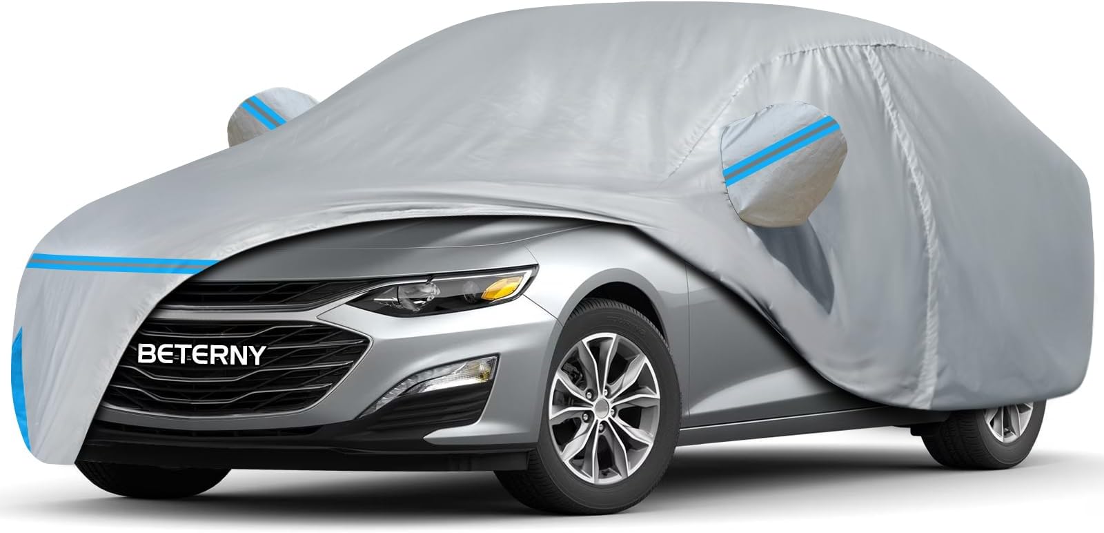 Car Cover for 2016-2025 Chevrolet Chevy Malibu, Waterproof Custom-fit All Weather Sun Rain UV Dust Snow Protection Outdoor Malibu Full Car Cover with Door Zipper and Cotton Lining-Grey