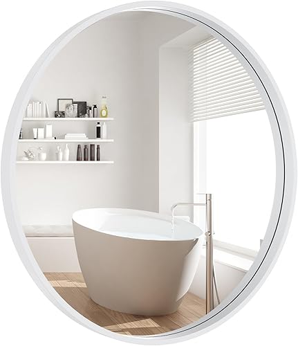 Miniatura 23 de WallBeyond Espejo redondo de madera de 24 pulgadas, espejo de pared circular para baño, espejo de pared redondo para decoración de pared, tocador