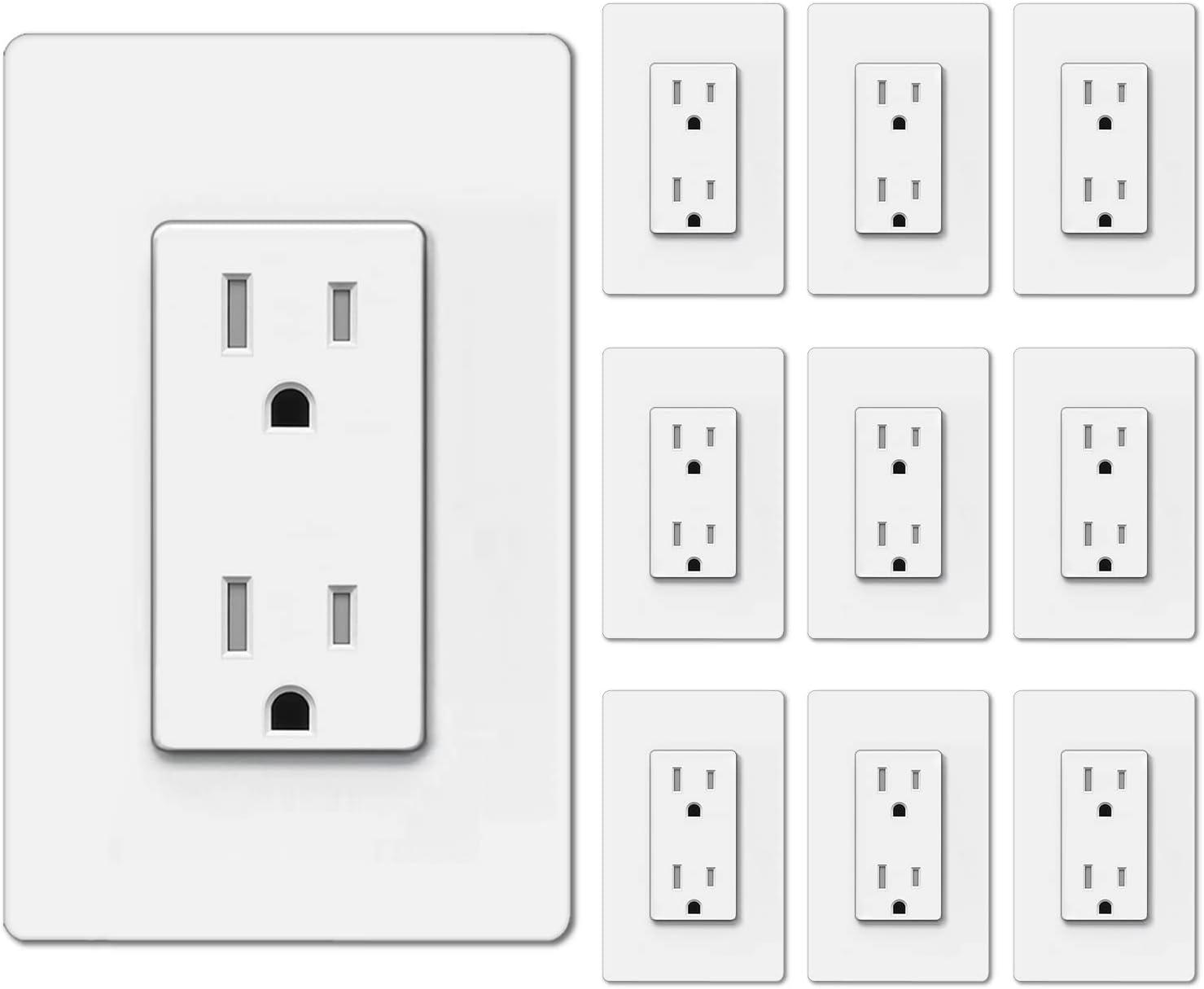 [10 Pack] BESTTEN 15A TamperResistant Decor Receptacle, Standard Wall