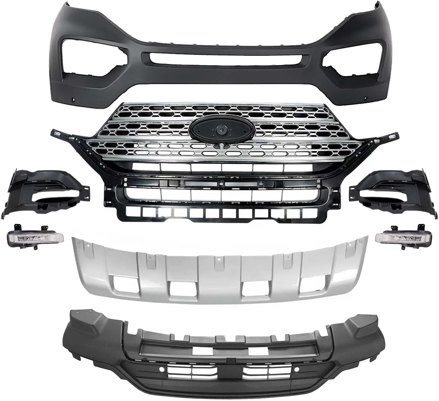 Explorer Front Bumper Cover Grille Kit For 2020 2021 2022 2023 FORD Explorer Limited Hybrid,Platinum,ST Sport Utility 4-Door 3.0L 3.3L,W/Sensor Holes #LB5Z17D957AAPTM FO1014141C