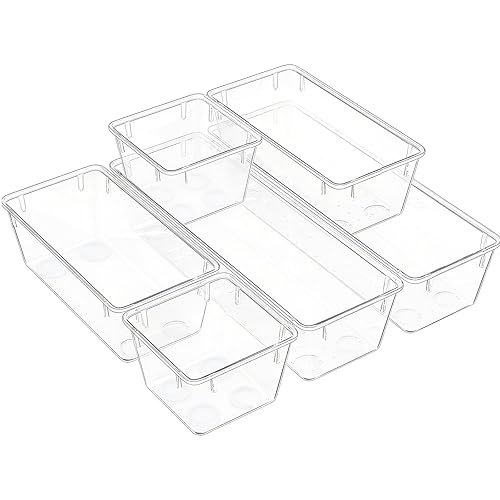 Clear Acrylic Drawer Organizer Trays, 5 Size Junk Box Organization