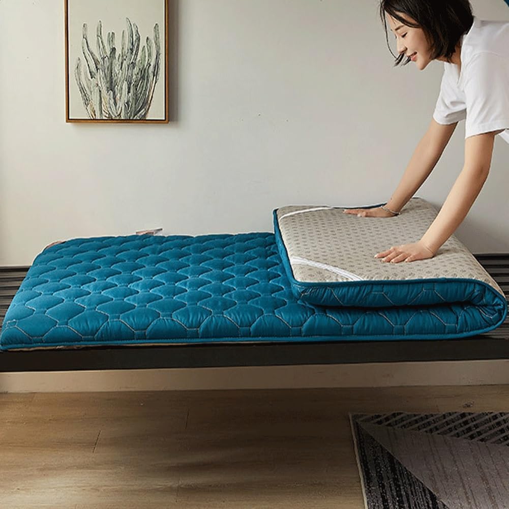 Materasso da pavimento giapponese, singolo, matrimoniale, arrotolabile, pieghevole, futon, tatami, portatile, per pavimento, letto degli ospiti, divano (E, 120 x 200 cm)