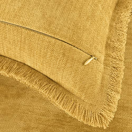 Yellow Pillow Covers Square 16 X 16 Inch, Set Of 2 Farmhouse Throw Pillow Cover With Tassels, Solid Dyed Rustic Soft Decorative Pillowcase, Chenille Accent Cushion Covers For Home Sofa Bed Couch Car #TOP6