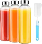 Luxfuel 18 oz Glass Water Bottles with Lids, 3 Pack Reusable Clear Glass Juice Bottles with Stainless Steel Lids for Juicing, Smoothies, Milk, Iced Tea & Ginger Shots, Leak-Proof, BPA-Free