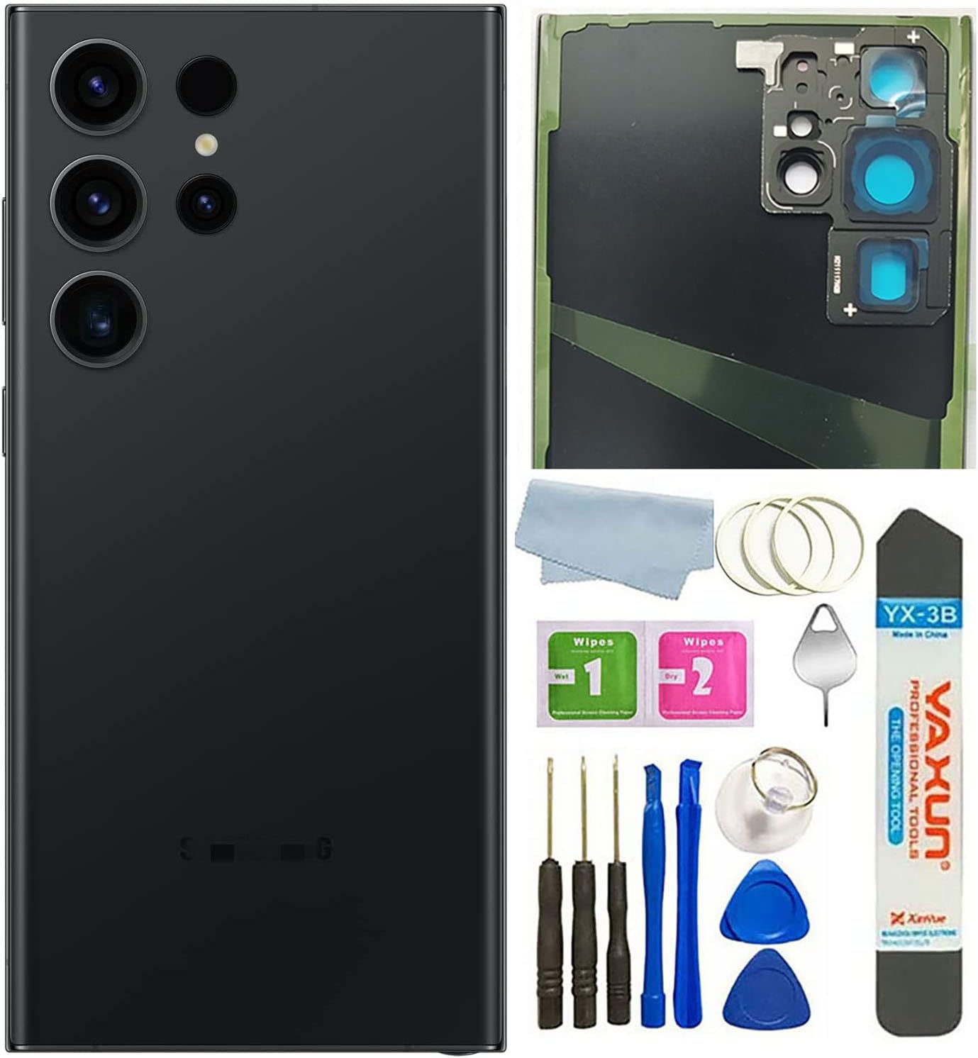 - Galaxy S23 Ultra Back Glass Cover Housing Door Replacement for Samsung Galaxy S23 Ultra 5G Back Glass Cover with Pre-Install Tapes (Not Suitable for S23 / S23+ Plus) (Phantom Black)
