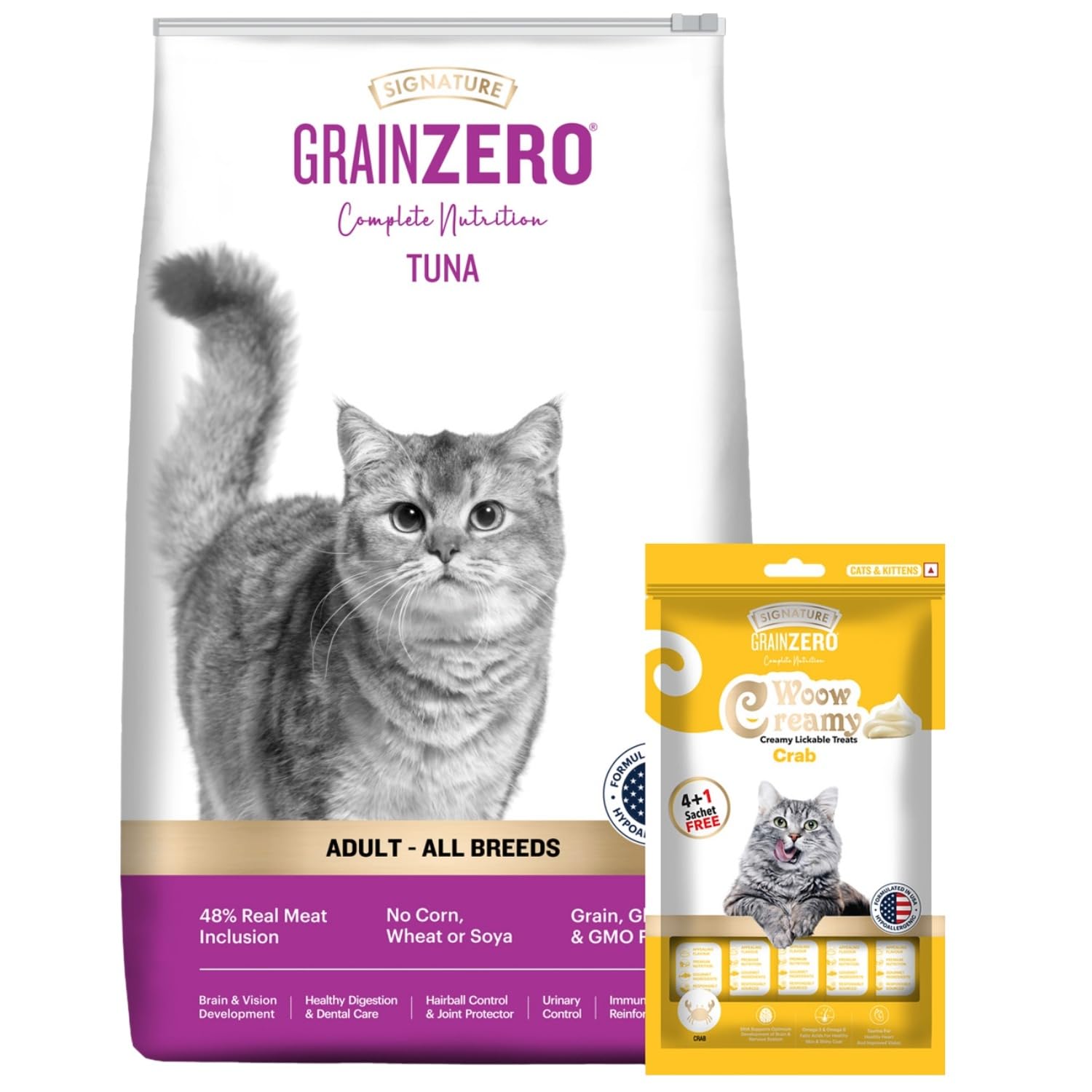 Grain Zero Adult Dry Cat Food 1.2kg + 75g Creamy Treat (Free) | Tuna | 48% Fresh Fish Inclusion, No Grain Formula, Gluten-Free | Promotes Healthy Skin & Coat | All Breeds