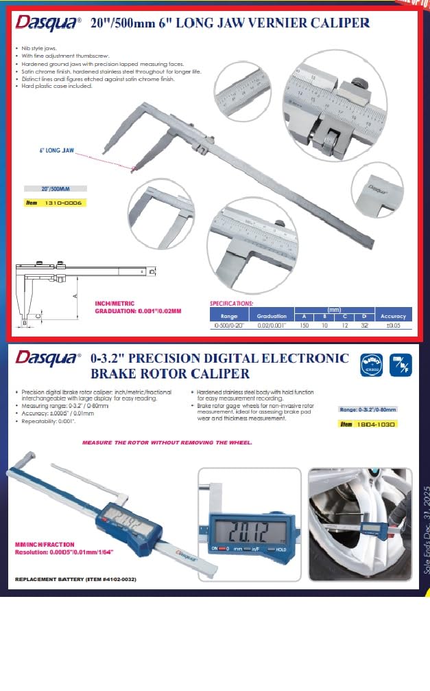 Dasqua 1310-0006 20"/ 500mm Vernier Caliper with 6" Long Jaws