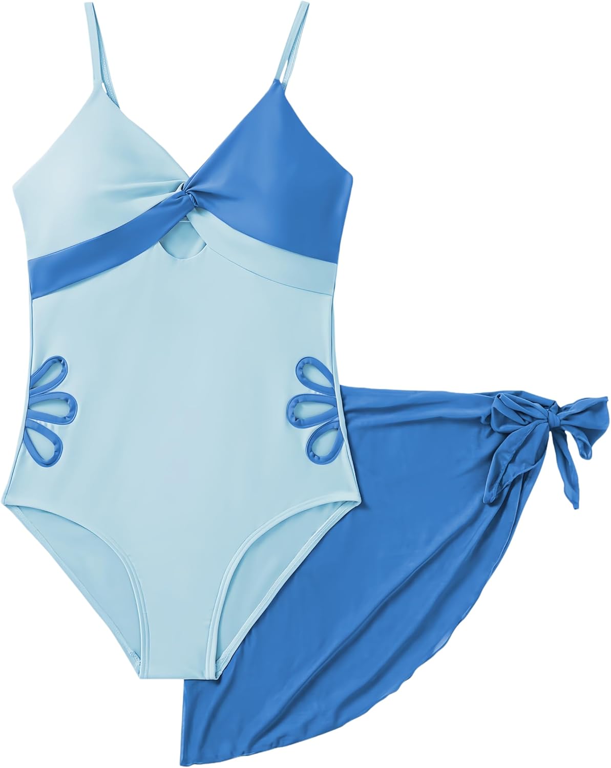 Girls Swimsiut Color Blocking One-Piece Bathing Suit with Mesh Cover Ups Cut Out Summer Swimwear 7-16Y Teen Tween