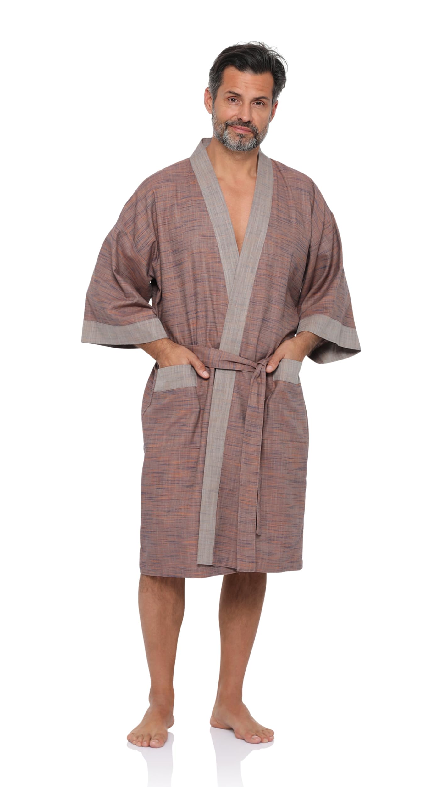 R Revise Men's Beige (Beige Blend) Re-516 Kimono - Dressing Gown - 100% Cotton - Premium Quality, Xl-Xxl