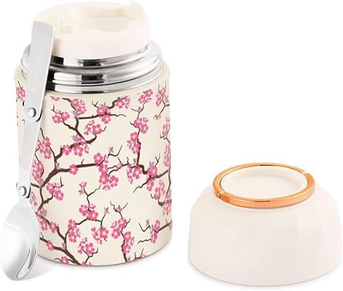 Tarro de comida de cerezo con cuchara de acero inoxidable aislado al vacío, recipiente de alimentos de 17 onzas para almuerzo