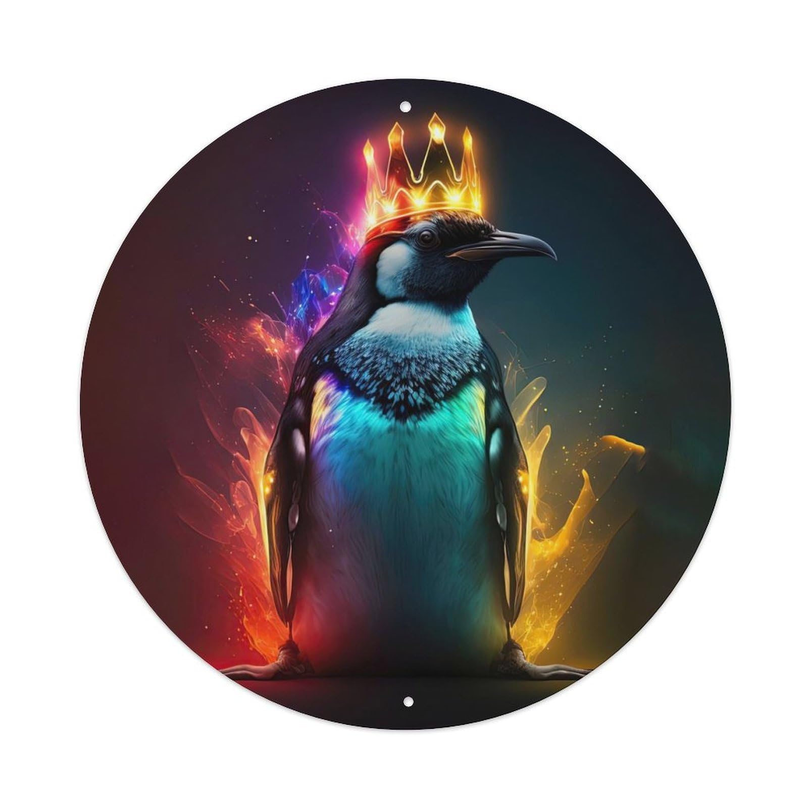 Animal Artwork Penguin with Crown Vintage Metal Tin Sign Plaque Wall Decor for Cafe, Club Bar, Office, Garden Metal Poster 8x8Inch