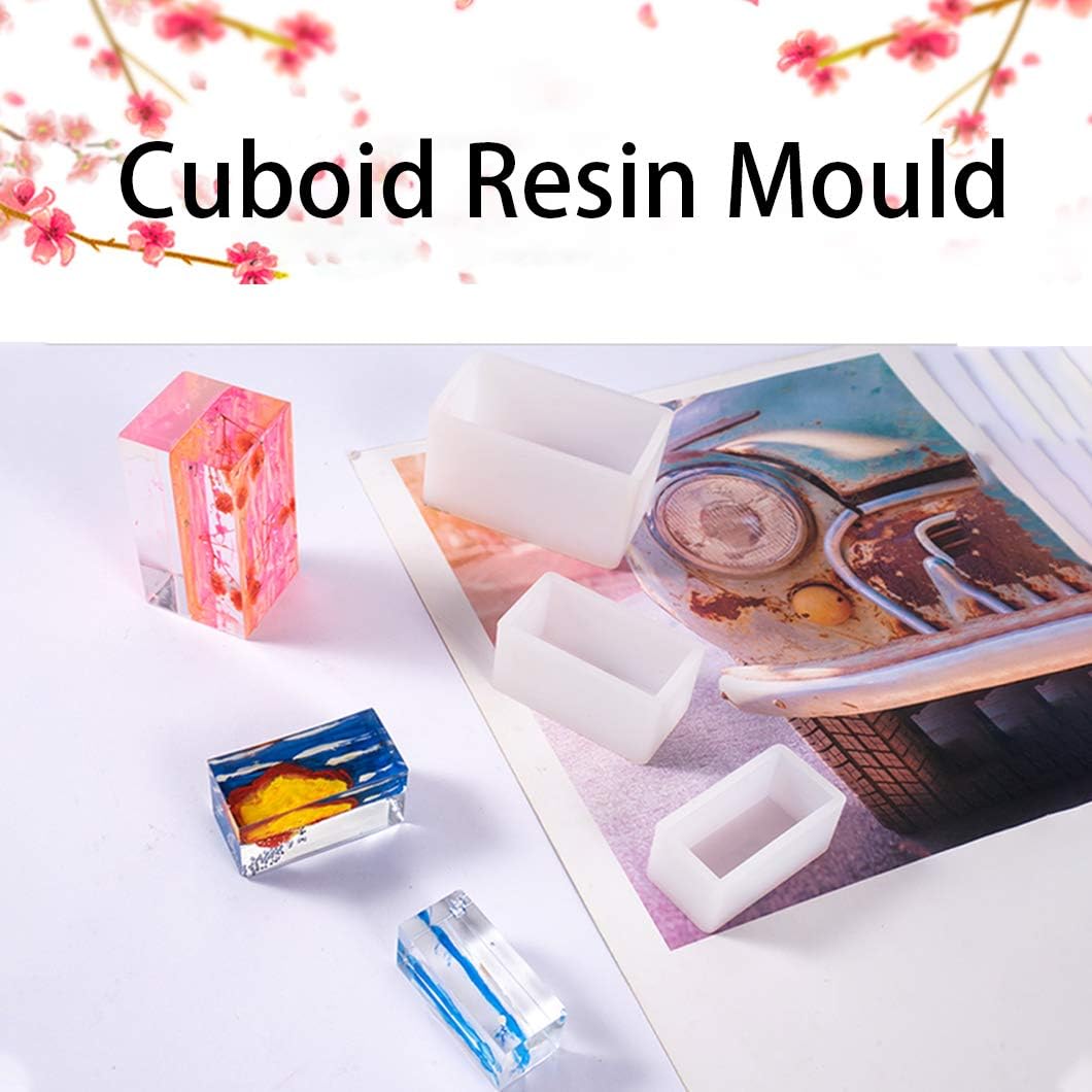 Rolin Roly 6 x Rectangular Resin Moulds Silicone Cuboid Epoxy Crystal Rectangular Moulding Resin Cuboid Silicone Mould for Jewellery Soap Dried Flower Decoration - Image 3